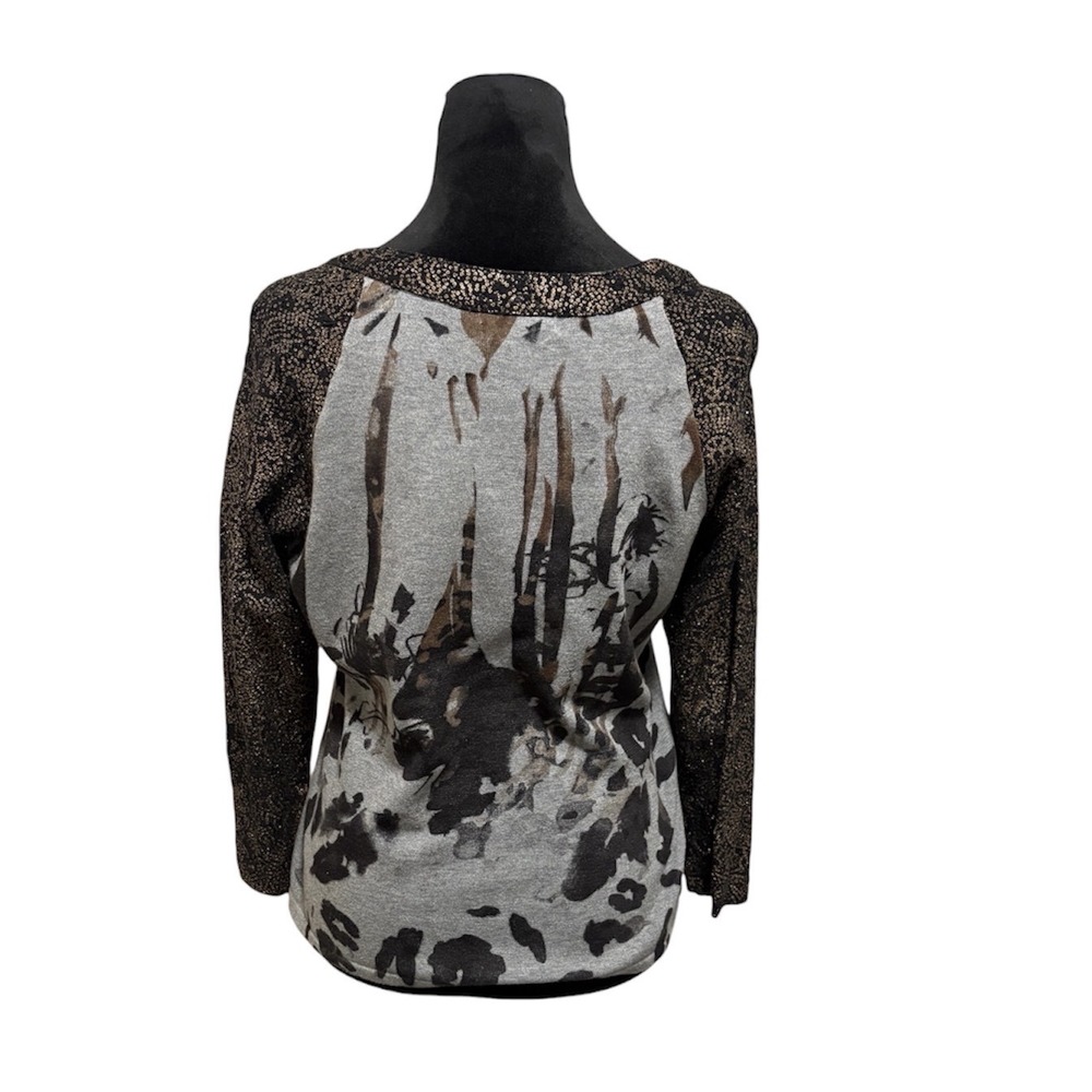 Alberto Makali Women's L Top Grey Leopard Sequin Floral Art to Wear‎ EUC - Picture 2 of 7